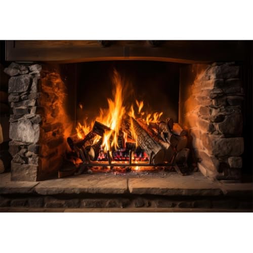 Aoihrraan 2,2x1,5m Brennender Kamin Hintergrund Brennholz Vintage Ziegelwand Brennende Feuer Holz Flammen Logs Winter Fotografie Hintergrund Camping Grills Weihnachten Neujahr Party Dekoration Foto von Aoihrraan