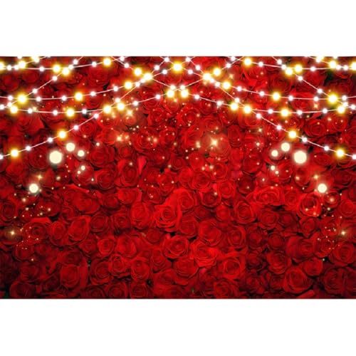 Aoihrraan 3x2,5m Blume Hintergrund Rote Rose Floral Wall Glitter Dot Light Romantische Fotografie Hintergrund Mädchen Prinzessin Brautdusche Liebhaber Hochzeitsfeier Valentinstag Dekoration Foto von Aoihrraan