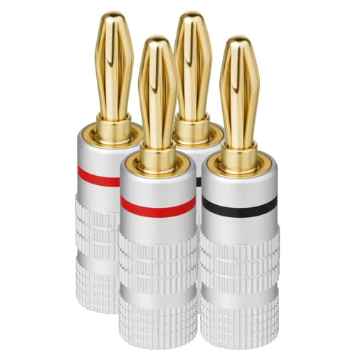 Aolso 24K vergoldeter Bananenstecker, Lautsprecheranschluss, 4,5-mm-Lautsprecheranschluss, 90-Grad-Lautsprecher-Bananenstecker für Lautsprecher Verstärker, Receiver Stereo (4 Stück) von Aolso