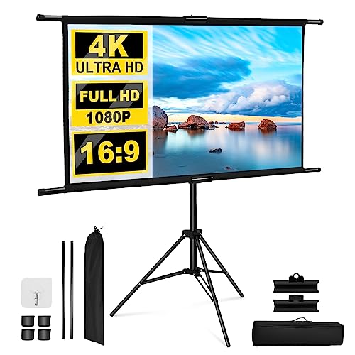 Aomdom Beamer Leinwand mit Stativ 80 Zoll, 16:9-Leinwand, 4K-HD Tragbare Projektionswand Geeignet für Zuhause, Outdoor, Büro, Schule von Aomdom