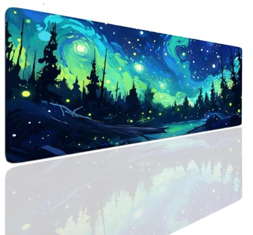 Gaming Mauspad XXL Mousepad 140x80x0.4cm, Gaming Schreibtischunterlage Polarlicht Mauspad Groß Desk Mat Vernähte Kanten, Mouse Pad Mat Anti-Rutsch Mauspads Verbessert Präzision und Geschwindigkei S-52 von Aoojlo