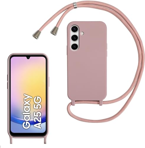 AoozeFon Handykette für Samsung Galaxy A25 Hülle mit Band, Handyhülle Silikon für Samsung A25 mit Abnehmbar Kordel Stossfest Bumper Cover zum Umhängen Necklace Handyülle, Rosa von AoozeFon