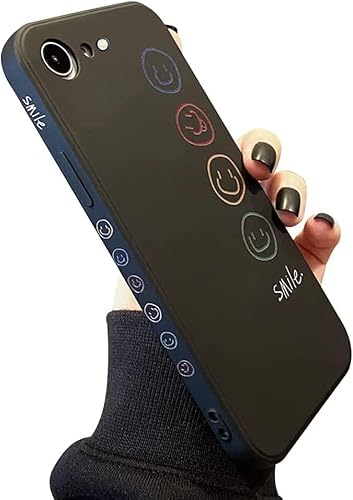 AoozeFon Hülle für iPhone SE 2020/2022 Handyhülle iPhone 8/7 Smile Muster Schön Mädchen Schutzhülle süß Ultra Dünn Liquid Silikon Kameraschutz Stoßfeste Case Weich Cover für iPhone 8, Schwarz von AoozeFon