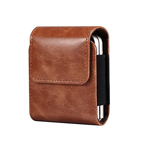 Aopan Gürteltasche Hülle mit Gürtelclip Halfter Echt Ledertasche für Samsung Galaxy Z Flip 3 / Samsung Galaxy Z Flip 4 /Motorola RAZR (Braun) von Aopan