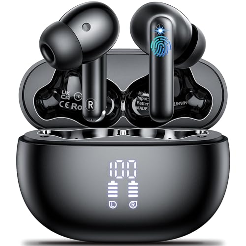 Bluetooth Kopfhörer in Ear Kopfhörer Kabellos Bluetooth 5.3 HiFi Stereoklang, Kopfhörer mit 4 ENC Noise Cancelling Mic, 42H Kabellose Kopfhörer con LED Anzeige Ladekoffer, IPX7 Wasserdicht Ohrhörer von Aoslen