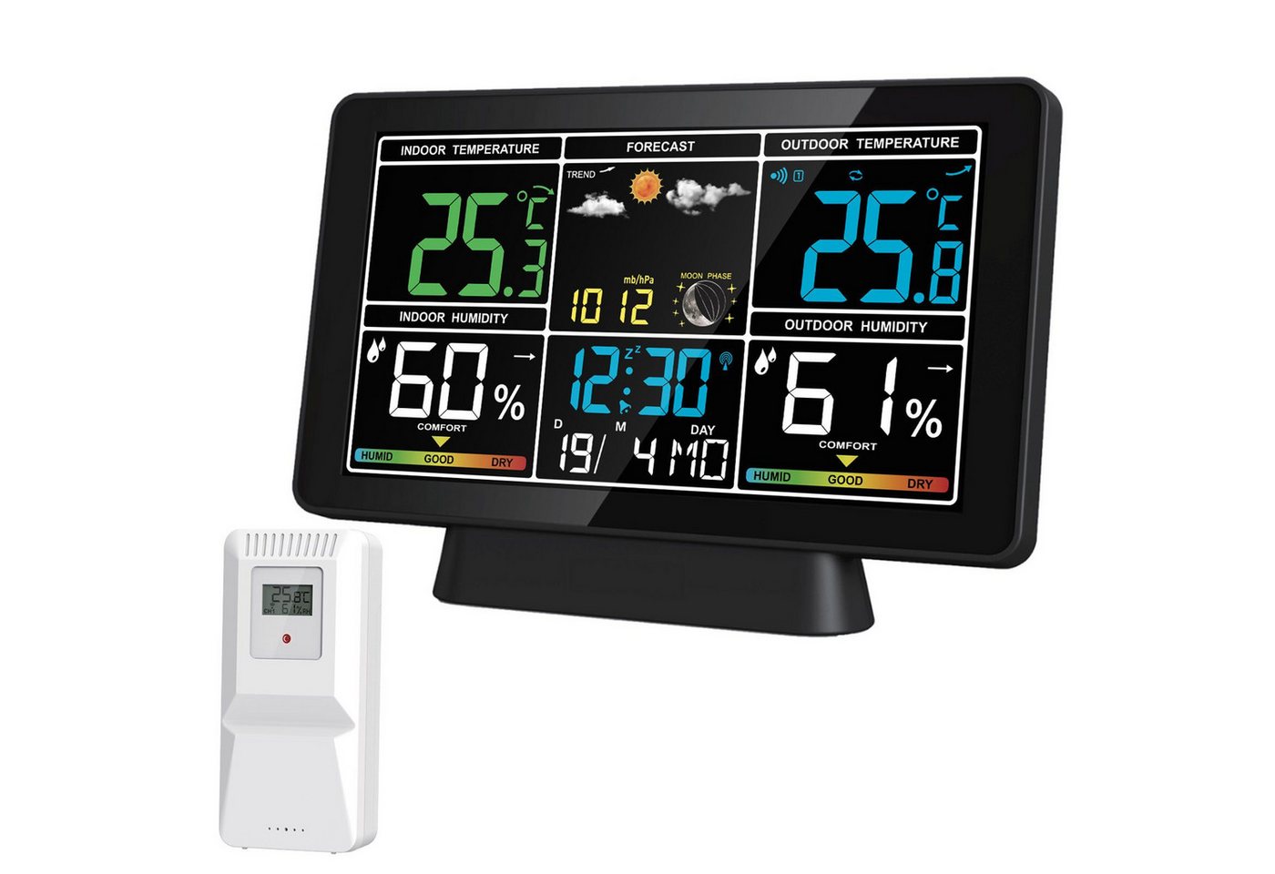 Aoucheni Digital DCF-Funkuhr Thermometer, Wetterstation Funk mit Außensensor Funkwetterstation (mit Farbdisplay, Außensensor, Wetter, Alarm, Temparatur Wetterstation, Zeitanzeige, 3er Set) von Aoucheni