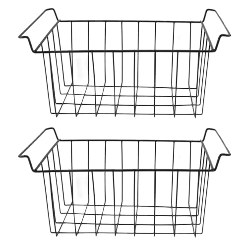 Gefrierdrahtspeicherkorb Organizer Rack für Kühlschrankregale Schwarz - 2 Stcs hängen PE beschichtet (L 49,5 cm x B 24,5 cm x H 20 cm) von Aoveew