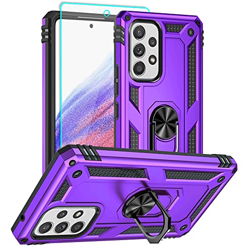 Aozuoton Samsung A53 5G Hülle, Samsung Galaxy A53 5G Metallring Handyhülle & Schutzfolie, Hybrid Case Ständer Stoßstange Handy Hüllen Cover für Samsung Galaxy A53 5G,Lila von Aozuoton