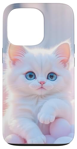 Hülle für iPhone 13 Pro Niedliches Kawaii Kätzchen Katze weiß Katzenmotiv Tiere von ApiDesign