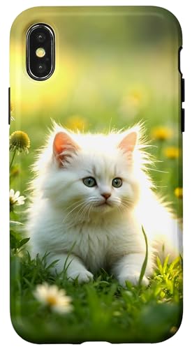 Hülle für iPhone X/XS Katze weißes langhaariges Kätzchen Katzenmotiv Blumen Tiere von ApiDesign