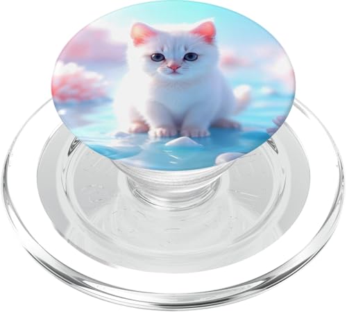 Niedliches Kawaii Kätzchen Katze weiß Katzenmotiv Tiere PopSockets PopGrip für MagSafe von ApiDesign