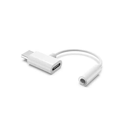 USB C Aux Adapter und Laden,2 in 1 Adapter USB C Klinke 3,5 mm und Ladegerät, für Pad Pro2018/2020 Sumsung Galaxy S23/S22 Ultra, Note 20/10, Pixel Huawei (1/weiß) von Apitiong