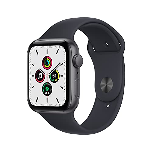 Apple Watch SE (1. Generation) (GPS, 44mm) Smartwatch - Aluminiumgehäuse Space Grau, Sportarmband Mitternacht - Regular. Fitness-und Aktivitätstracker, Herzfrequenzmesser, Wasserschutz von Apple