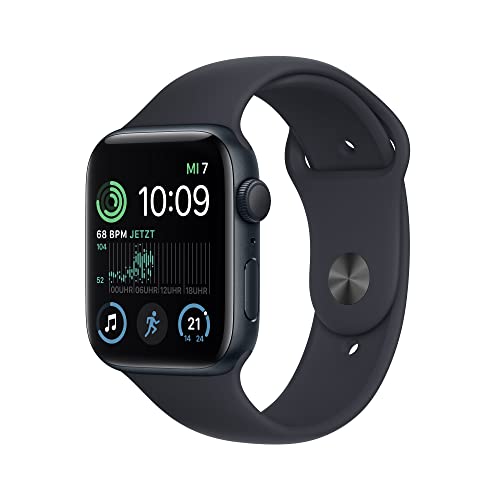 Apple Watch SE (2. Generation) (GPS, 44mm) Smartwatch - Aluminiumgehäuse Mitternacht, Sportarmband Mitternacht - Regular. Fitness-und Schlaftracker, Unfallerkennung, Herzfrequenzmesser, Wasserschutz von Apple