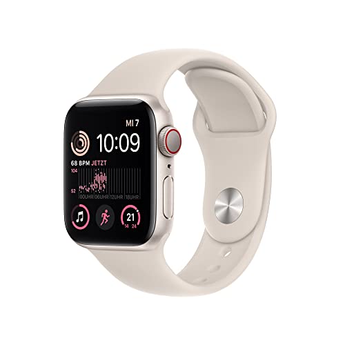 Apple Watch SE (2. Generation) (GPS + Cellular, 40mm) - Aluminiumgehäuse Polarstern mit Sportarmband Polarstern - Regular (Generalüberholt) von Apple