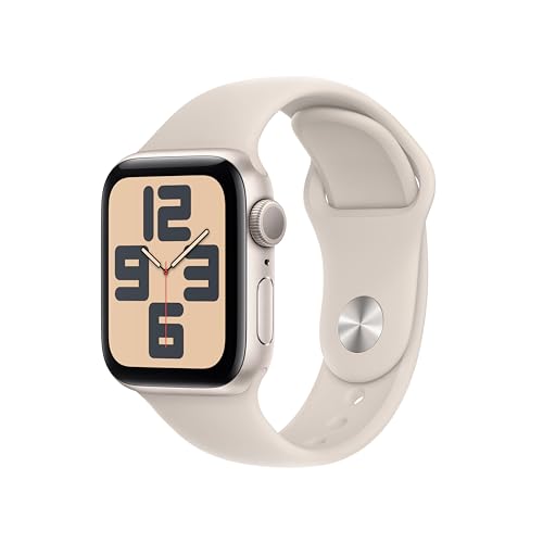 Apple Watch SE (2. Generation, 2023) (GPS, 40 mm) Smartwatch mit Aluminiumgehäuse und Sportarmband (M/L) in Polarstern. Fitness- und Schlaftracker, Unfallerkennung, Herzfrequenzmesser, Retina Display von Apple
