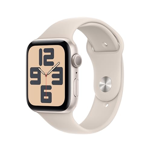 Apple Watch SE (2. Generation, 2023) (GPS, 44 mm) Smartwatch mit Aluminiumgehäuse und Sportarmband (M/L) in Polarstern. Fitness- und Schlaftracker, Unfallerkennung, Herzfrequenzmesser, Retina Display von Apple