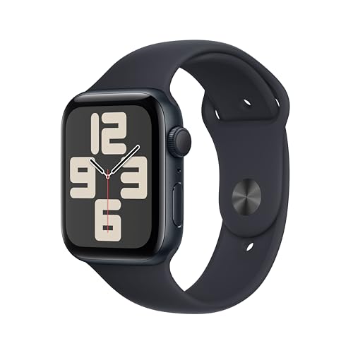 Apple Watch SE (2. Generation, 2023) (GPS, 44 mm) Smartwatch mit Aluminiumgehäuse und Sportarmband (S/M) in Mitternacht. Fitness- und Schlaftracker, Unfallerkennung, Herzfrequenzmesser, Retina Display von Apple