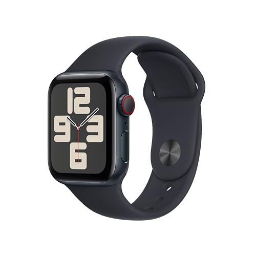 Apple Watch SE (2. Generation, 2023) (GPS + Cellular, 40 mm) Smartwatch mit Aluminiumgehäuse und Sportarmband (S/M) in Mitternacht. Fitness- und Schlaftracker, Unfallerkennung, Herzfrequenzmesser von Apple