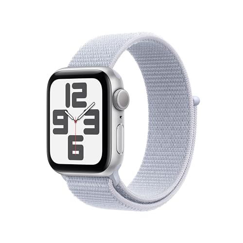 Apple Watch SE (2. Generation) GPS 40 mm Smartwatch mit Aluminiumgehäuse in Silber und Sport Loop in Blaue Wolke (One Size). Fitness und Schlaftracker, Unfallerkennung, Retina Display, CO₂ neutral von Apple