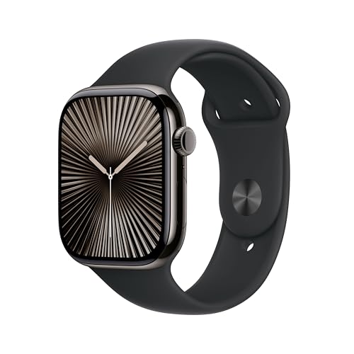 Apple Watch Series 10 (GPS + Cellular 46 mm) Smartwatch mit Titangehäuse in Schiefer und Sportarmband in Schwarz (S/M). Fitnesstracker, EKG App, Always-On Retina Display, Wasserschutz von Apple