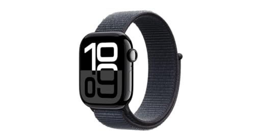 Apple Watch Series 10 (GPS 42 mm) Smartwatch mit Aluminiumgehäuse in Diamantschwarz und Sport Loop in Tinte (One Size). Fitnesstracker, EKG App, Always-On Retina Display, CO₂ neutral von Apple