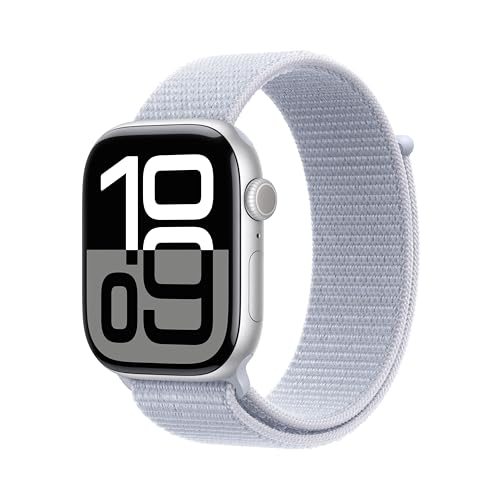 Apple Watch Series 10 (GPS 46 mm) Smartwatch mit Aluminiumgehäuse in Silber und Sport Loop in Blaue Wolke (One Size). Fitnesstracker, EKG App, Always-On Retina Display, CO₂ neutral von Apple