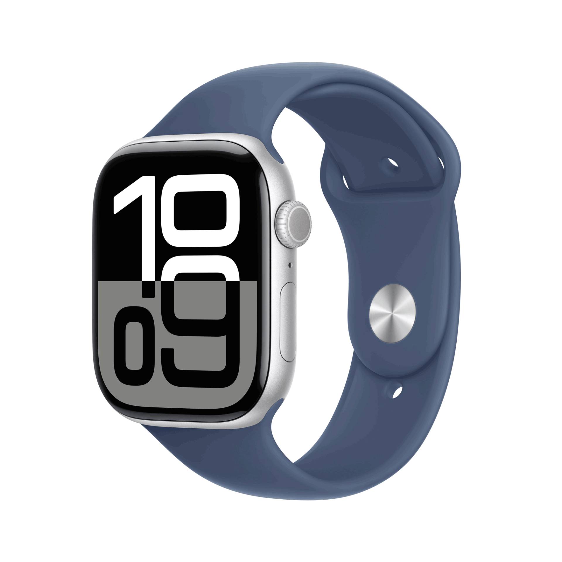 Apple Watch Series 10 GPS + Cellular 46mm Silver Aluminium Case mit Denim Sport Band - S/M (MWY03QF/A) von Apple