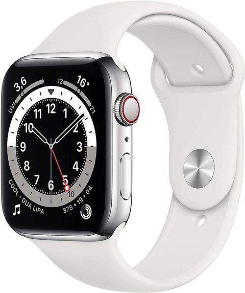 Apple Watch Series 6 44mm GPS + Cellular Sportarmband weiß Edelstahlgehäuse silber von Apple