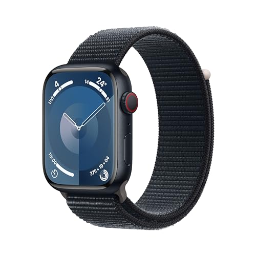 Apple Watch Series 9 (GPS + Cellular, 45 mm) Smartwatch mit Aluminiumgehäuse und Sport Loop Armband in Mitternacht. Fitnesstracker, Blutsauerstoff und EKG Apps, Always-On Retina Display, CO₂ neutral von Apple