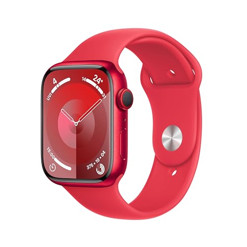 Apple Watch Series 9 (GPS + Cellular, 45 mm) Smartwatch mit Aluminiumgehäuse und Sportarmband M/L in (PRODUCT)RED. Fitnesstracker, Blutsauerstoff und EKG Apps, Always-On Retina Display, Wasserschutz von Apple