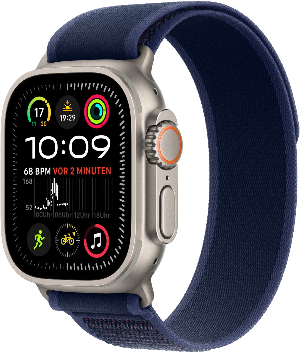 Apple Watch Ultra 2 (49mm) GPS+4G Titan mit Trail Loop Armband (S/M) natur/blau von Apple