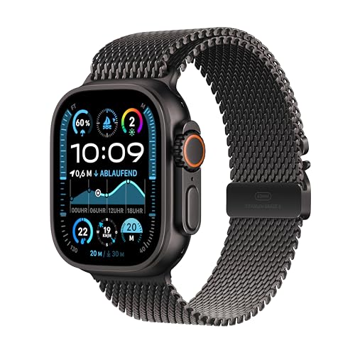 Apple Watch Ultra 2 (GPS + Cellular 49 mm) Titangehäuse mit Milanaise-Loop Titan schwarz – M (Generalüberholt) von Apple