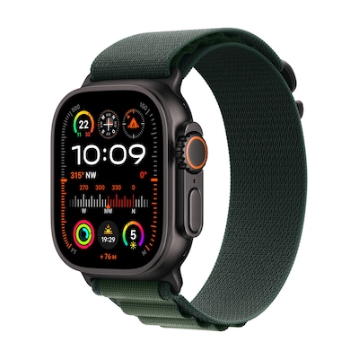 Apple Watch Ultra 2 LTE 49mm schwarzes Titan Gehäuse mit dunkelgrünem Alpin Armband - L von Apple