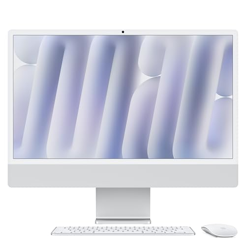 Apple iMac All-in-One Desktop-Computer mit M4 Chip mit 10 Core CPU und 10 Core GPU: 24" Retina Display, 16 GB gemeinsamer Arbeitsspeicher, 256 GB SSD Speicher, passendes Zubehör; Silber von Apple