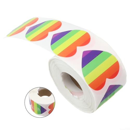 Großpackung mit 500 Aufklebern, Regenbogen-Herz-Etiketten, 3 x 8 cm Durchmesser (01) von Aprilsunnyzone