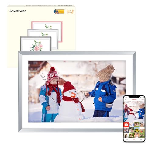 10.1" WLAN Digitaler Bilderrahmen mit 32GB Speicher, Elektronischer Bilderrahmen mit 1280 * 800 IPS Touch Display, Fotos & Videos über Frameo APP Ferngesteuert Teilen, Beste Wahl für Geschenk, Silber von Apveelveer