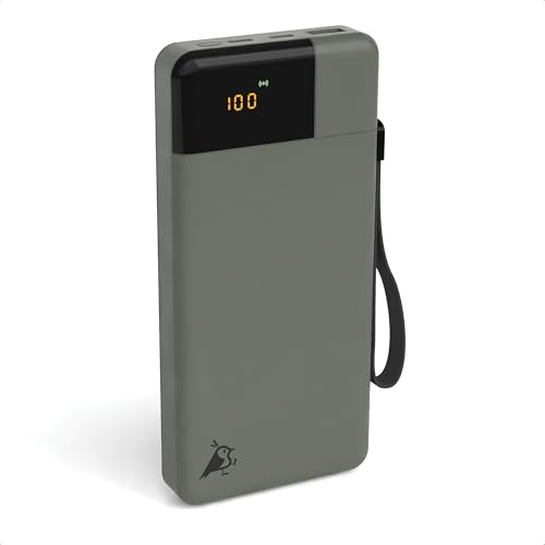 Aqiila Powerbank 20000mAh, LED-Display, 2X USB-C, 1x USB-A, tragbares Ladegerät 65W, PD für Phone & Laptop, Pass-Through-Laden, Soft-Touch-Oberfläche, Powerbird Moosgrün in plastikfreier Verpackung von Aqiila