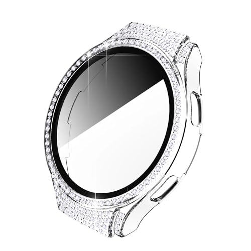 Aqxypas Crystal Diamonds-Hülle for Galaxy Watch 4 40 mm 44 mm mit Displayschutz aus gehärtetem Glas, vollständige Schutzhülle(Tran,Galaxy Watch 4 40MM) von Aqxypas