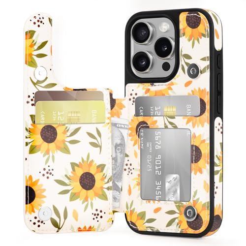 Arae Schutzhülle für iPhone 16 Pro Max mit Kartenhalter – Blumenmuster mit PU-Leder Kartenfächern, Rückseiten-Klapphülle für iPhone 16 Pro Max – Muster 04 von Arae