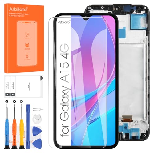 Arbilato AMOLED Display für Samsung Galaxy A15 4G, A155 LCD Display Digitizer Touchscreen SM-A155F SM-A155P SM-A155R Reparatur-Set mit Werkzeug (Schwarz mit Rahmen) von Arbilato