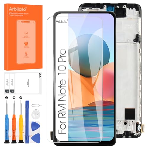 Arbilato Bildschirm für Xiaomi Redmi Note 10 Pro M2101K6G, Ersatz für Xiaomi Redmi Note 10 Pro Max M2101K6I LCD Touch Digitizer Montage von Reparaturteilen (Schwarz mit Rahmen, 6,67 Zoll) von Arbilato