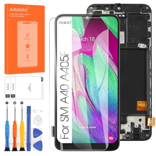 Arbilato Ersatzbildschirm für Samsung Galaxy A40 A405F A405FN/DS A405F/DS LCD Display Touch Digitizer Montage Reparaturteile (Schwarz mit Rahmen, 5,9 Zoll) von Arbilato