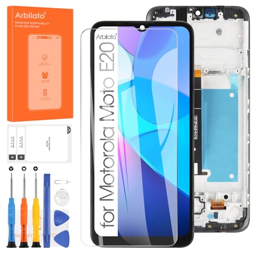 Arbilato LCD-Display für Motorola Moto E20, Digitazer Touchscreen, kompletter Bildschirm XT2155-1, XT2155-3, Ersatz mit Reparatur-Set (6,5 Zoll, Schwarz mit Rahmen) von Arbilato