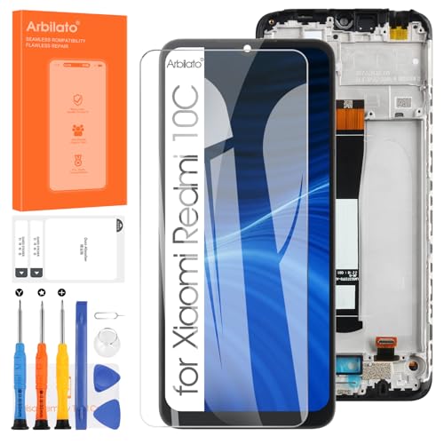 Arbilato LCD-Display für Xiaomi Redmi 10C LCD Touchscreen Digitizer 220333QAG 220333QBI Glas montiert Ersatz mit Reparatur-Set (Schwarz mit Rahmen) von Arbilato