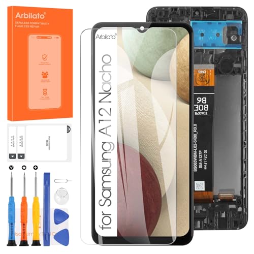 Arbilato Nacho Ersatzbildschirm für Samsung Galaxy A12 SM-A127F/DS A127F A127M A127U LCD Touch Digitizer Montage Reparaturteile (schwarz mit Rahmen, 6,5 Zoll) von Arbilato