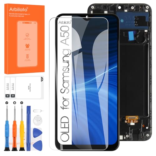 Arbilato OLED LCD Display für Samsung Galaxy A50 A505 – Touchscreen für Galaxy A50 LCD Display Digitalisierer SM-A505F SM-A505G SM-A505U SM-A505N komplett montiert, Ersatz für Werkzeuge (mit Rahmen) von Arbilato