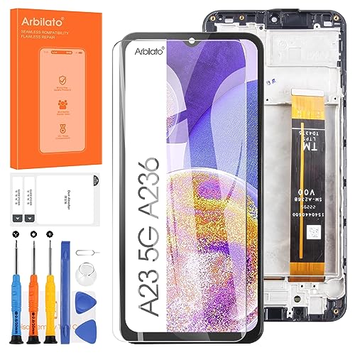 Ersatzbildschirm für Samsung Galaxy A23 5G, Ersatzdisplay für Samsung A236 LCD-Bildschirm SM-A236U, SM-A236B, SM-A236E, Touch-Display-Digitizer, Reparaturteile (schwarz mit Rahmen) von Arbilato