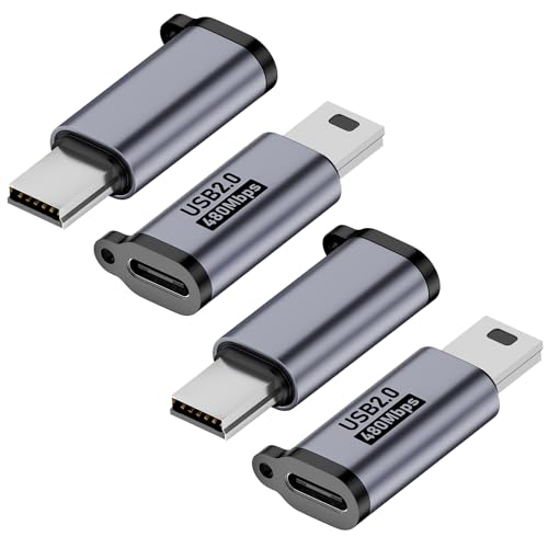 AreMe Mini USB 2.0 auf USB C Adapter (4 Stück), USB Typ C Buchse auf Mini USB Stecker, Konverter Anschluss für Digitalkamera, MP3-Player, Dashcam, GPS-Empfänger und mehr (grau) von AreMe