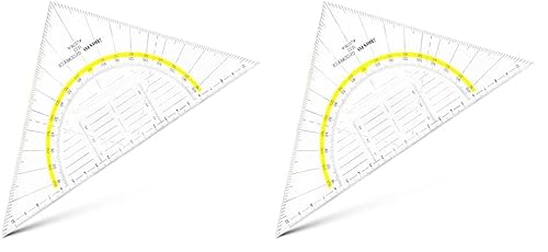 Aristo AR1555/2 Geodreieck mit festem Griff (Hypotenuse 22,5 cm, Tuschenoppen, Facette an der Hypotenuse, Plexiglas mit Tiefenprägung, Made in Austria) transparent (Packung mit 2) von Aristo